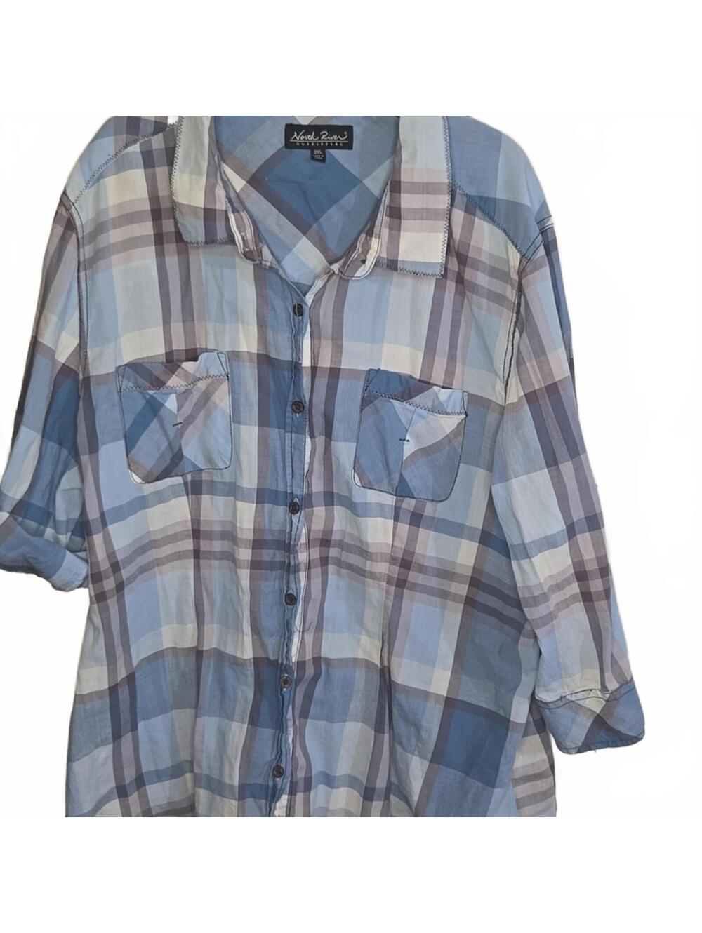 North River Outfitters 2XL Blue Plaid Button-Up Shirt